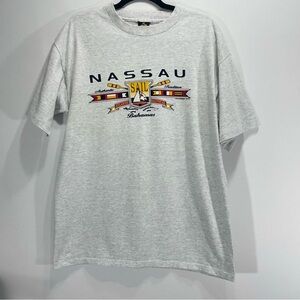 Vintage Nassau Bahamas Sail Nautical Graphic Tee H.I. Miller Gold Made USA Large